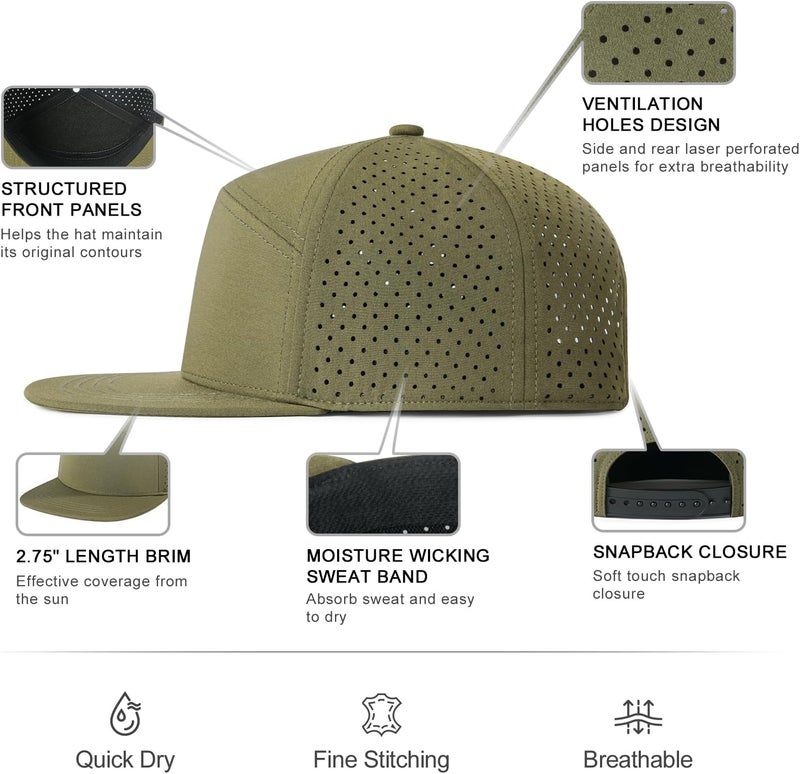 FEINION Men Flat Brim Adjustable Performance Hat Snapback Laser Perforated Baseball Cap - Image 3